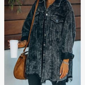 Women's Casual Oversized Button Down Corduroy Washed Shacket
